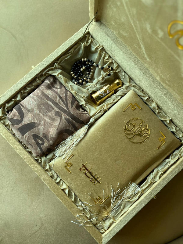 Tazkira Golden Quran Gift Set – With Scarf, Gold Tasbih, Ittar & Prayer Mat