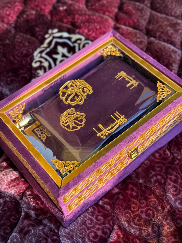Ziwaj Purple Transparent Quran Gift Set – With Tasbih, Ittar & Prayer Mat