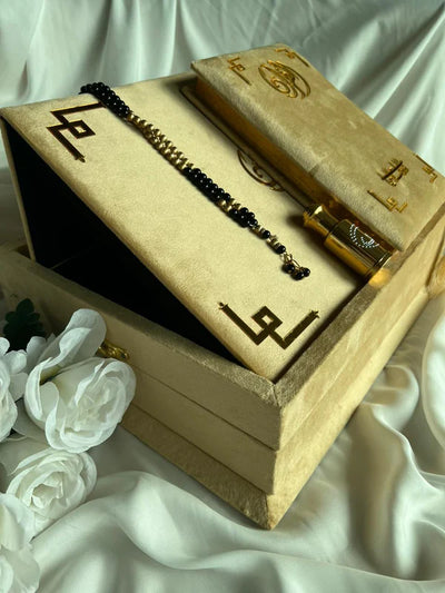 Tazkira Golden Quran Gift Set – With Scarf, Gold Tasbih, Ittar & Prayer Mat