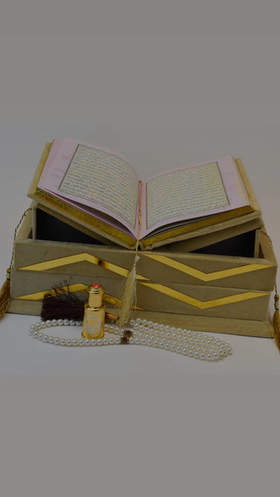Golden Velvet Bridal Quran Set – With Tasbih & Attar