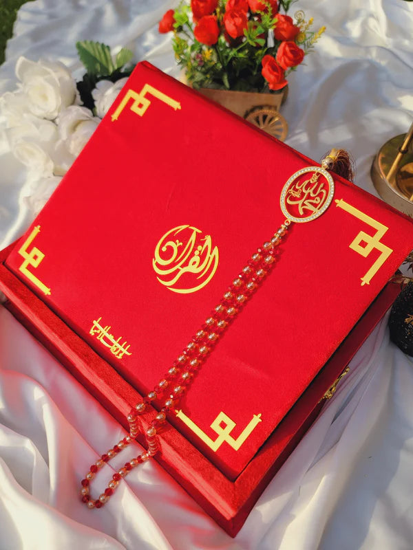 Tazkira Bridal Quran Gift Set – With Scarf, Tasbih, Ittar & Custom Name